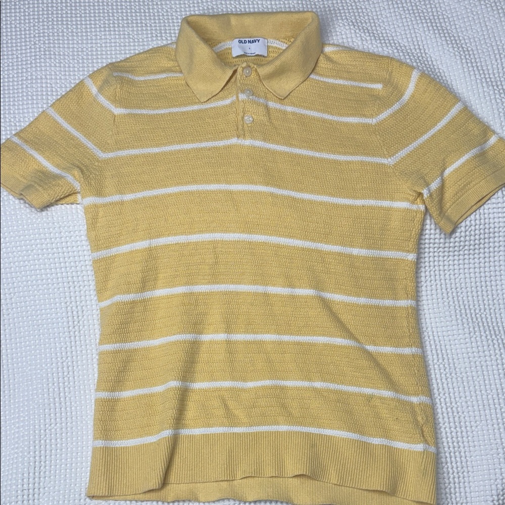 Old Navy Yellow and White Striped Polo - Large